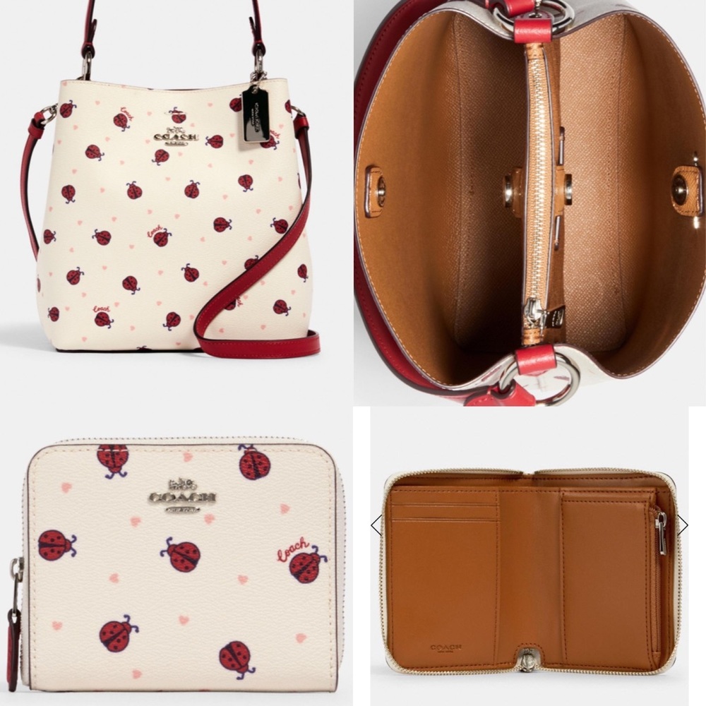 Coach Ladybug Canvas Small Bucket Bag and wallet